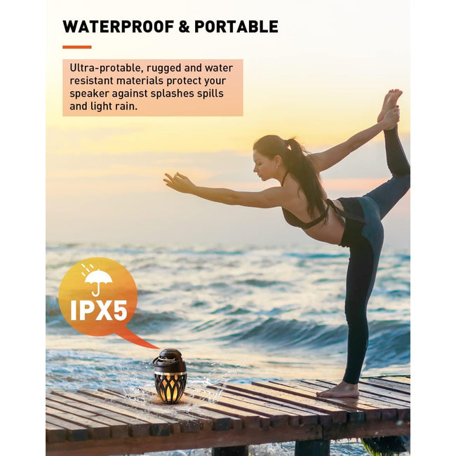 2 Pack Outdoor Bluetooth Speakers, BT 5.0, LED Flame, Waterproof, Lantern for Pool Party