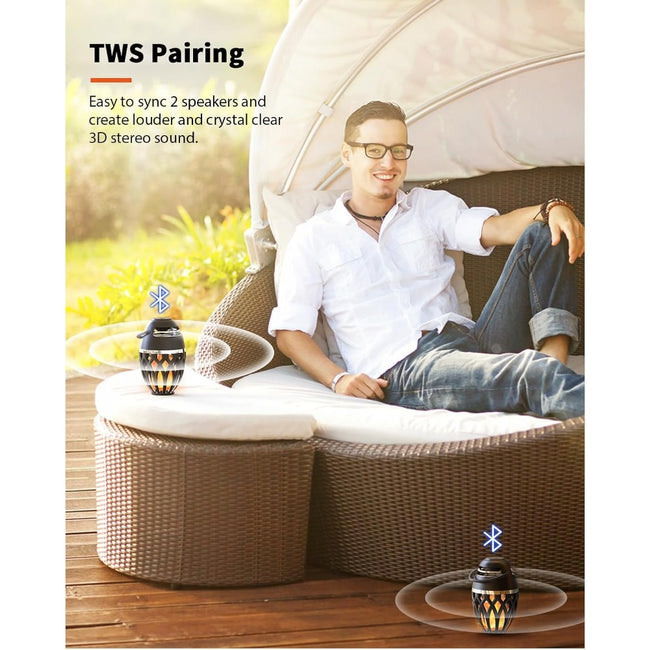2 Pack Outdoor Bluetooth Speakers, BT 5.0, LED Flame, Waterproof, Lantern for Pool Party