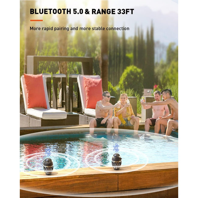 2 Pack Outdoor Bluetooth Speakers, BT 5.0, LED Flame, Waterproof, Lantern for Pool Party
