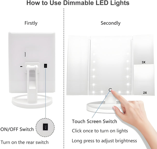 Pro Vanity Mirror with 21 LED Natural Light Tri-Zone Magnification USB-C Anti-Glare 180° Adjustable