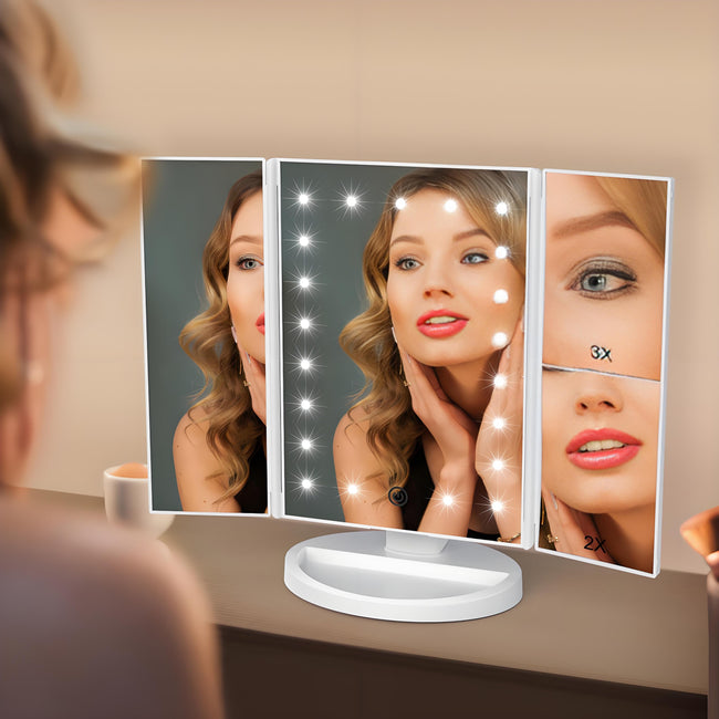 Pro Vanity Mirror with 21 LED Natural Light Tri-Zone Magnification USB-C Anti-Glare 180° Adjustable