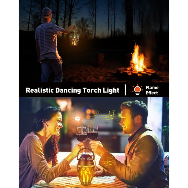 2 Pack Outdoor Bluetooth Speakers, BT 5.0, LED Flame, Waterproof, Lantern for Pool Party