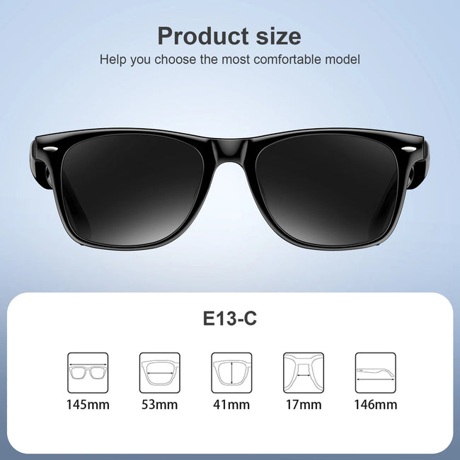 Bluetooth Smart Glasses Built-In Speaker&Mic IPX4 Waterproof Outdoor Polarized UV Protection Sunglasses for Men Women